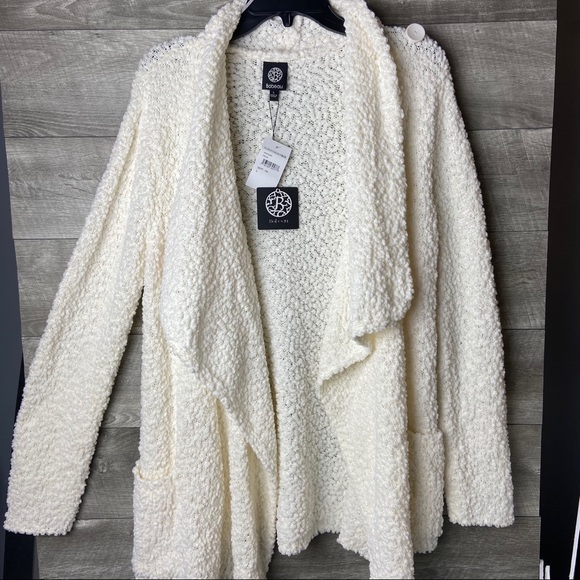 Nwt Bobeau Boucle Knit Wrap Front White 